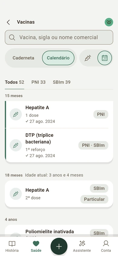 O calendário de vacinação do PNI e da SBIm, com a dose de hepatite A dos 15 meses ligada à de 26 ago. 2024.